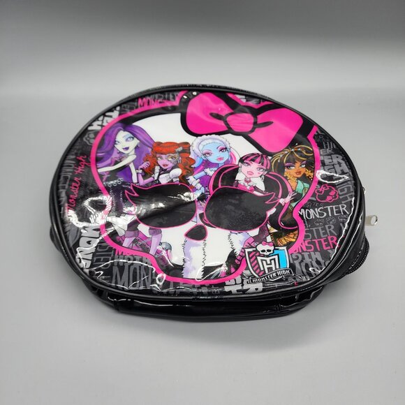 Monster High Round Travel Bag 2013 Mattel Skull Zipper Tote Carry Case Black - Picture 3 of 6